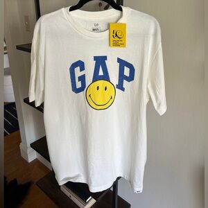 GAP White Tee with Blue Logo and Yellow Smiley